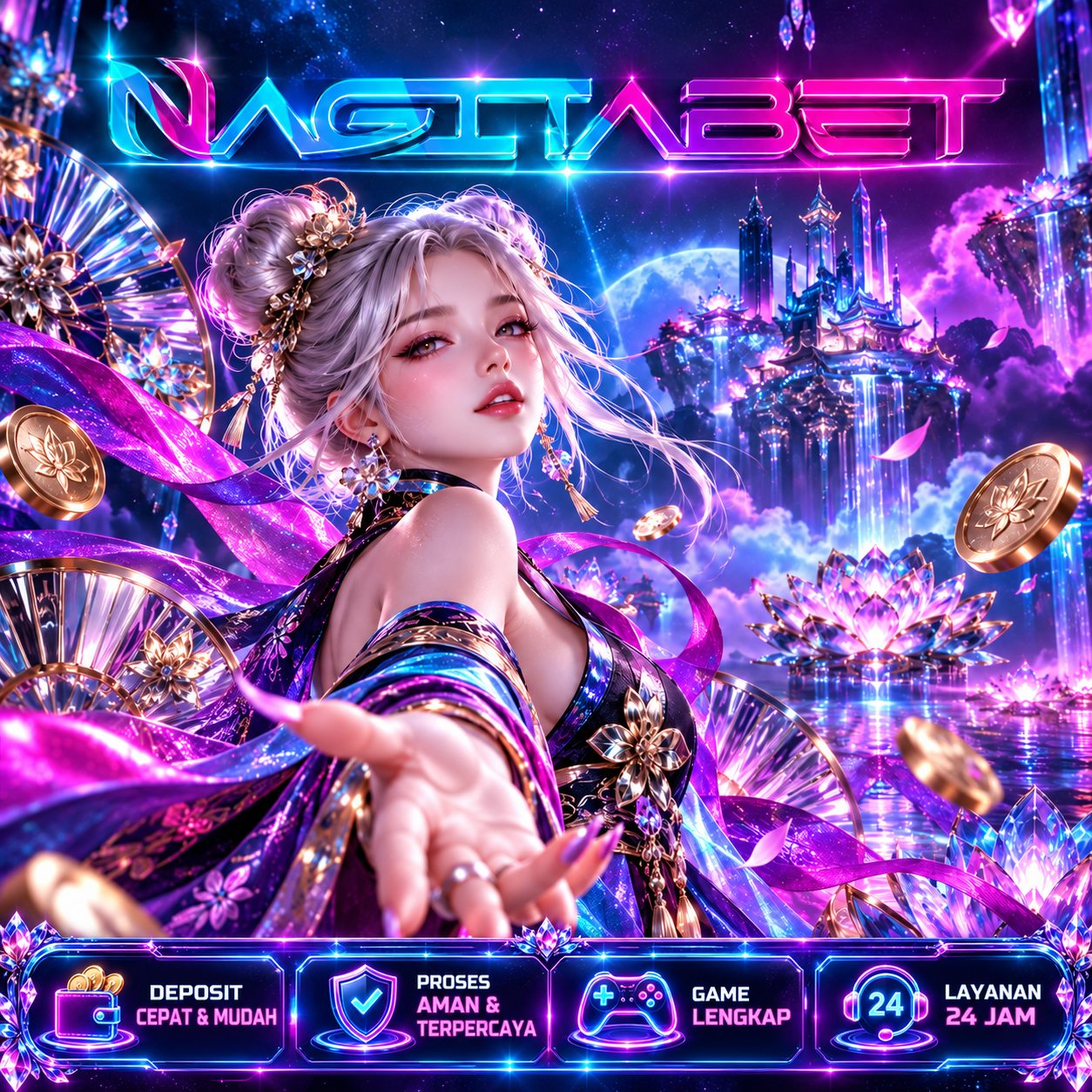 Banner NAGITABET MANTAP, ilustrasi hiburan game digital